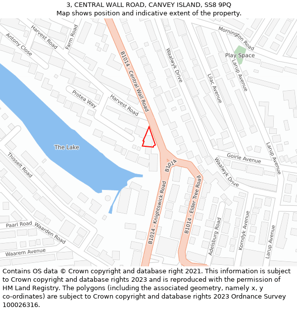 3, CENTRAL WALL ROAD, CANVEY ISLAND, SS8 9PQ: Location map and indicative extent of plot