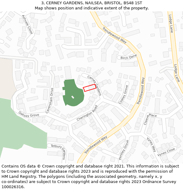3, CERNEY GARDENS, NAILSEA, BRISTOL, BS48 1ST: Location map and indicative extent of plot