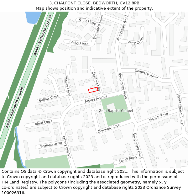 3, CHALFONT CLOSE, BEDWORTH, CV12 8PB: Location map and indicative extent of plot