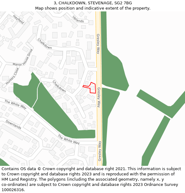 3, CHALKDOWN, STEVENAGE, SG2 7BG: Location map and indicative extent of plot