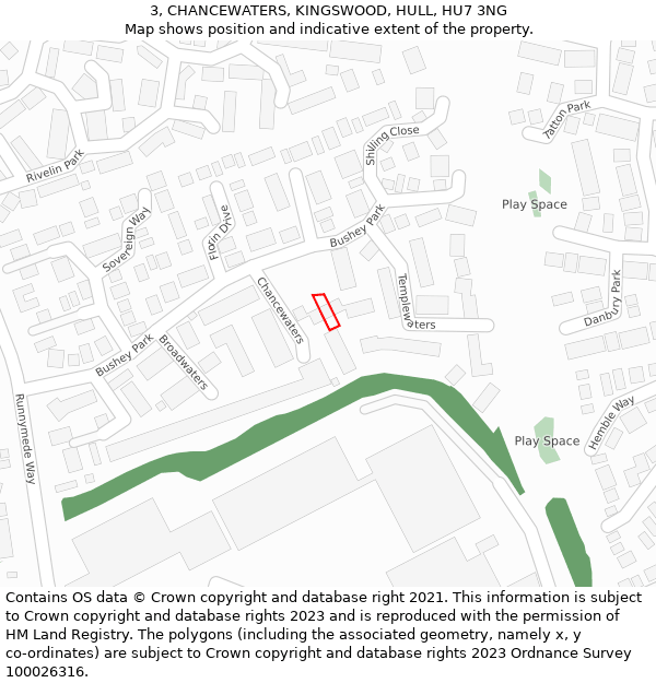 3, CHANCEWATERS, KINGSWOOD, HULL, HU7 3NG: Location map and indicative extent of plot