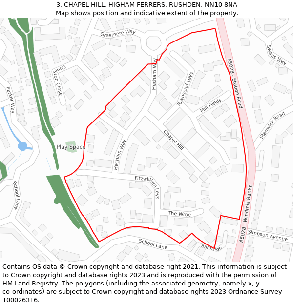 3, CHAPEL HILL, HIGHAM FERRERS, RUSHDEN, NN10 8NA: Location map and indicative extent of plot