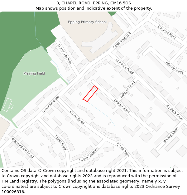 3, CHAPEL ROAD, EPPING, CM16 5DS: Location map and indicative extent of plot