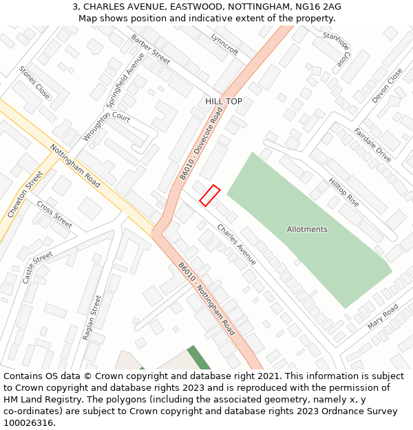 3, CHARLES AVENUE, EASTWOOD, NOTTINGHAM, NG16 2AG: Location map and indicative extent of plot
