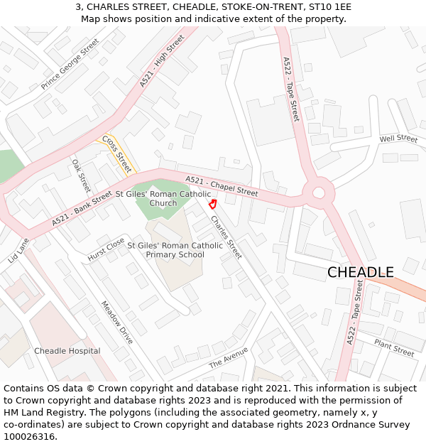 3, CHARLES STREET, CHEADLE, STOKE-ON-TRENT, ST10 1EE: Location map and indicative extent of plot