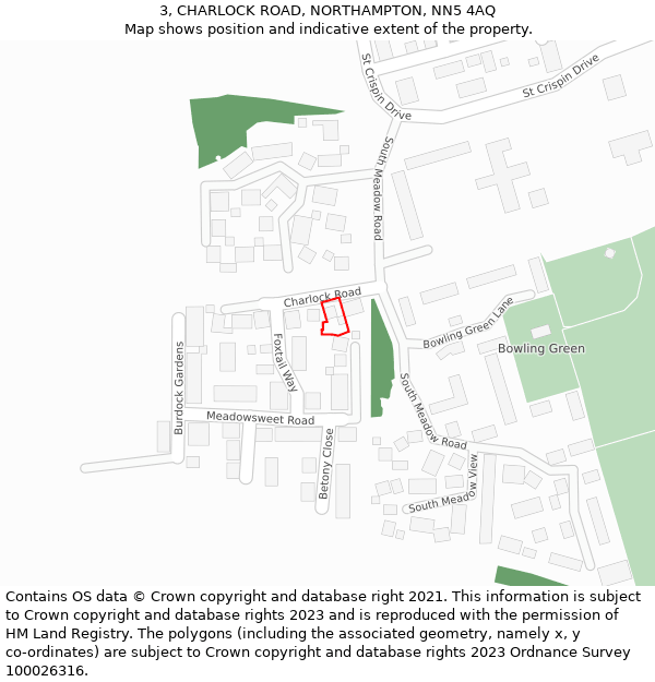 3, CHARLOCK ROAD, NORTHAMPTON, NN5 4AQ: Location map and indicative extent of plot