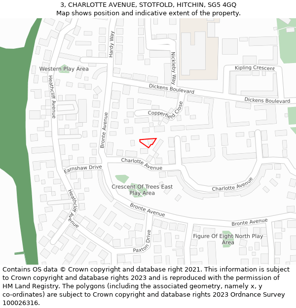 3, CHARLOTTE AVENUE, STOTFOLD, HITCHIN, SG5 4GQ: Location map and indicative extent of plot