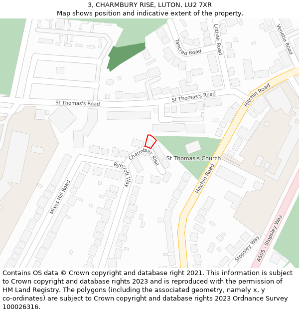 3, CHARMBURY RISE, LUTON, LU2 7XR: Location map and indicative extent of plot