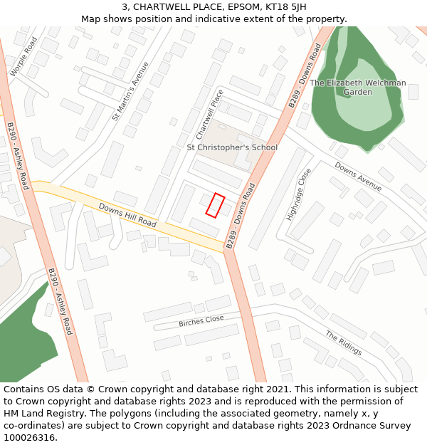 3, CHARTWELL PLACE, EPSOM, KT18 5JH: Location map and indicative extent of plot