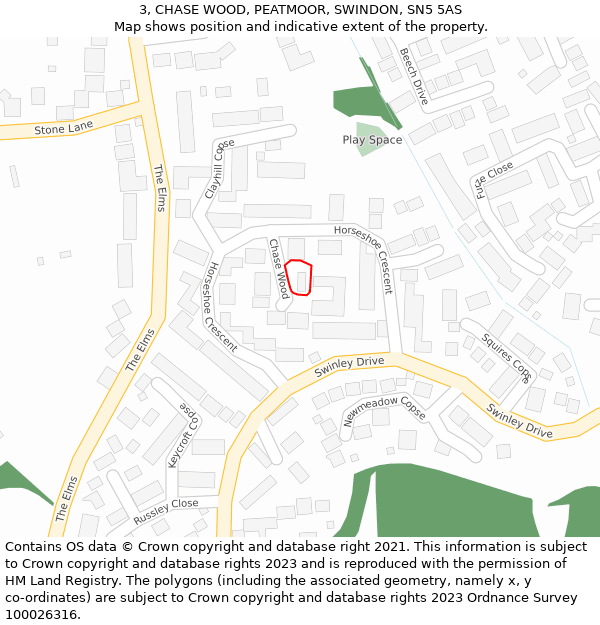 3, CHASE WOOD, PEATMOOR, SWINDON, SN5 5AS: Location map and indicative extent of plot