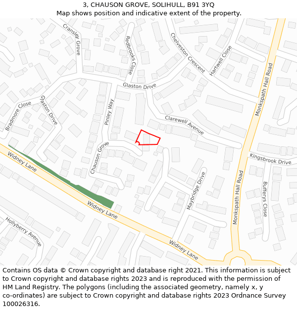 3, CHAUSON GROVE, SOLIHULL, B91 3YQ: Location map and indicative extent of plot