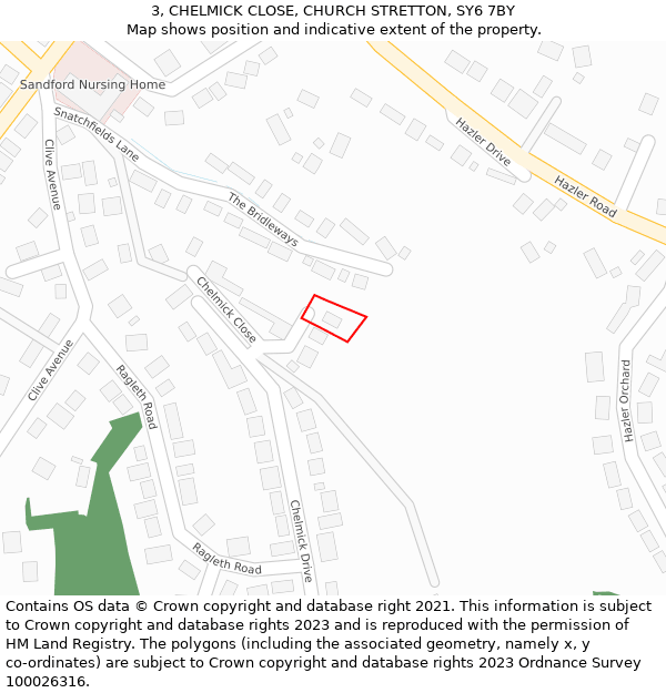 3, CHELMICK CLOSE, CHURCH STRETTON, SY6 7BY: Location map and indicative extent of plot