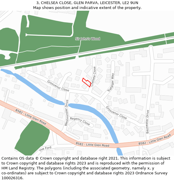 3, CHELSEA CLOSE, GLEN PARVA, LEICESTER, LE2 9UN: Location map and indicative extent of plot