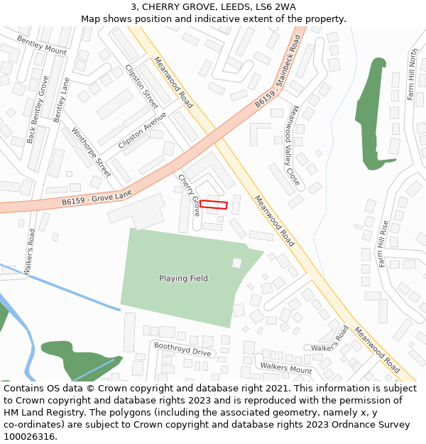 3, CHERRY GROVE, LEEDS, LS6 2WA: Location map and indicative extent of plot