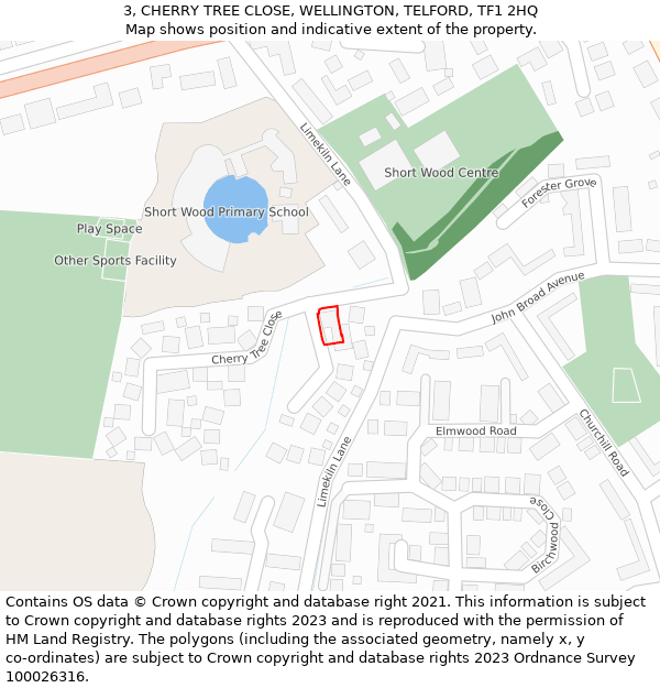 3, CHERRY TREE CLOSE, WELLINGTON, TELFORD, TF1 2HQ: Location map and indicative extent of plot