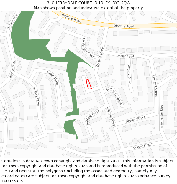 3, CHERRYDALE COURT, DUDLEY, DY1 2QW: Location map and indicative extent of plot