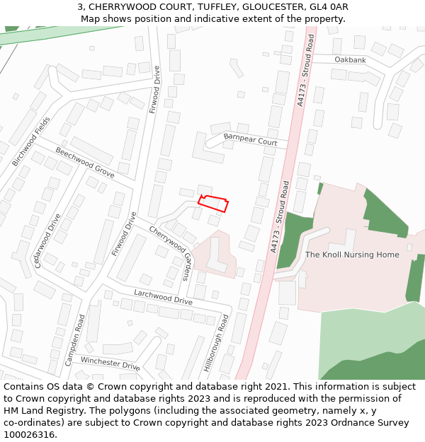 3, CHERRYWOOD COURT, TUFFLEY, GLOUCESTER, GL4 0AR: Location map and indicative extent of plot