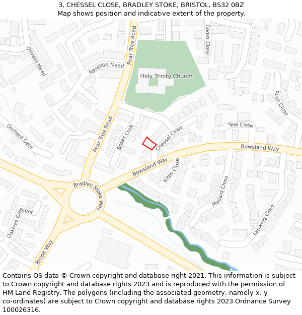 3, CHESSEL CLOSE, BRADLEY STOKE, BRISTOL, BS32 0BZ: Location map and indicative extent of plot