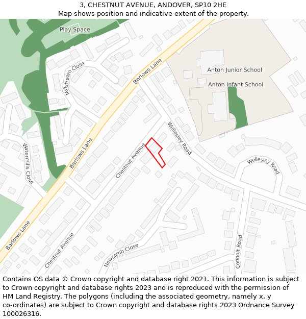 3, CHESTNUT AVENUE, ANDOVER, SP10 2HE: Location map and indicative extent of plot