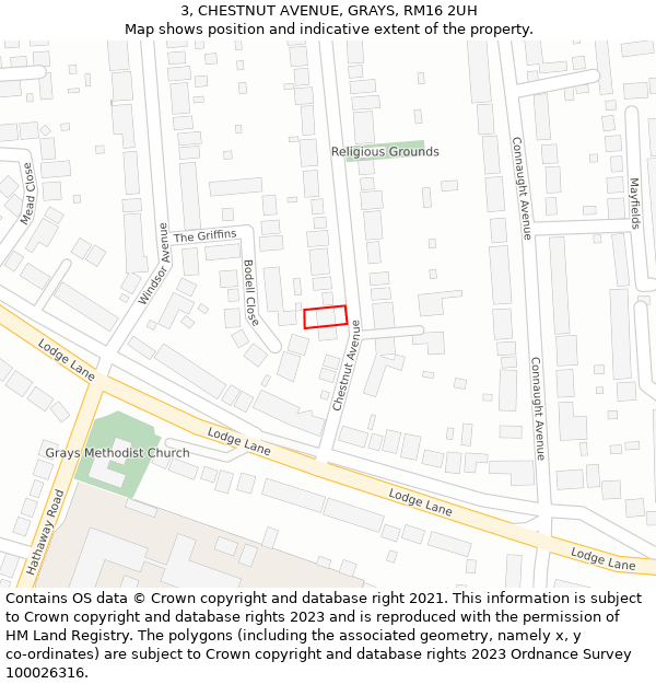 3, CHESTNUT AVENUE, GRAYS, RM16 2UH: Location map and indicative extent of plot