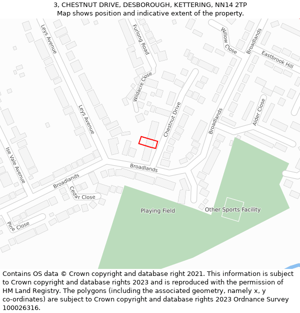 3, CHESTNUT DRIVE, DESBOROUGH, KETTERING, NN14 2TP: Location map and indicative extent of plot