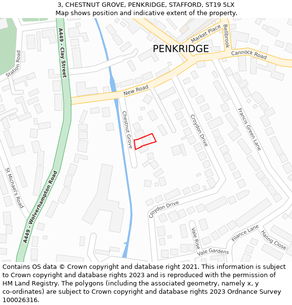 3, CHESTNUT GROVE, PENKRIDGE, STAFFORD, ST19 5LX: Location map and indicative extent of plot