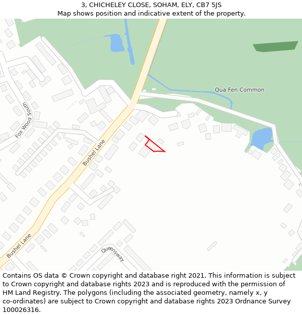 3, CHICHELEY CLOSE, SOHAM, ELY, CB7 5JS: Location map and indicative extent of plot