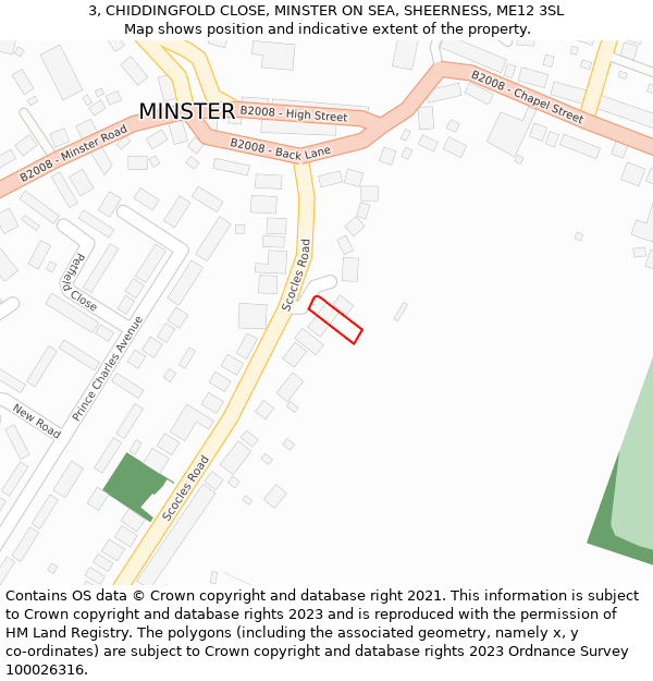 3, CHIDDINGFOLD CLOSE, MINSTER ON SEA, SHEERNESS, ME12 3SL: Location map and indicative extent of plot