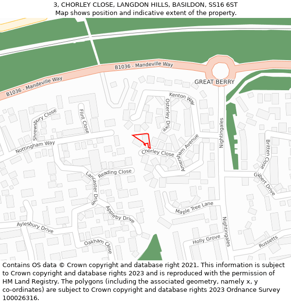 3, CHORLEY CLOSE, LANGDON HILLS, BASILDON, SS16 6ST: Location map and indicative extent of plot