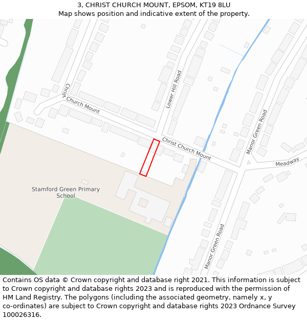 3, CHRIST CHURCH MOUNT, EPSOM, KT19 8LU: Location map and indicative extent of plot