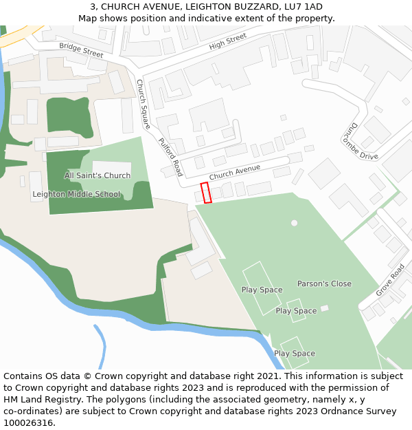 3, CHURCH AVENUE, LEIGHTON BUZZARD, LU7 1AD: Location map and indicative extent of plot