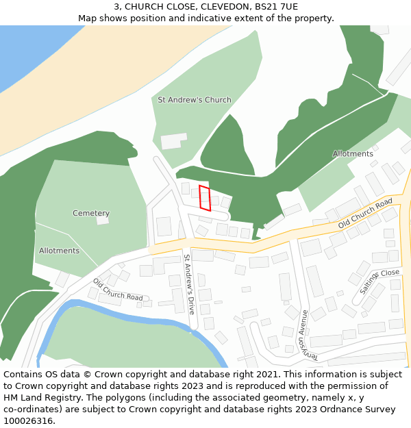 3, CHURCH CLOSE, CLEVEDON, BS21 7UE: Location map and indicative extent of plot