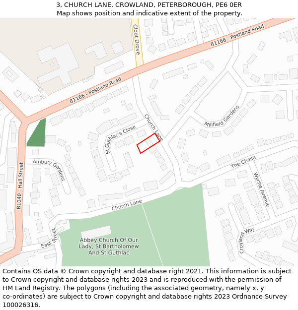 3, CHURCH LANE, CROWLAND, PETERBOROUGH, PE6 0ER: Location map and indicative extent of plot