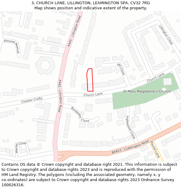 3, CHURCH LANE, LILLINGTON, LEAMINGTON SPA, CV32 7RG: Location map and indicative extent of plot