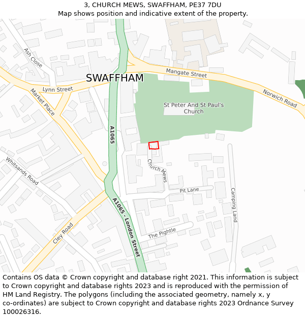 3, CHURCH MEWS, SWAFFHAM, PE37 7DU: Location map and indicative extent of plot