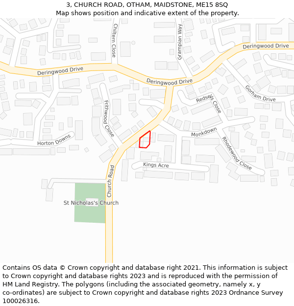 3, CHURCH ROAD, OTHAM, MAIDSTONE, ME15 8SQ: Location map and indicative extent of plot