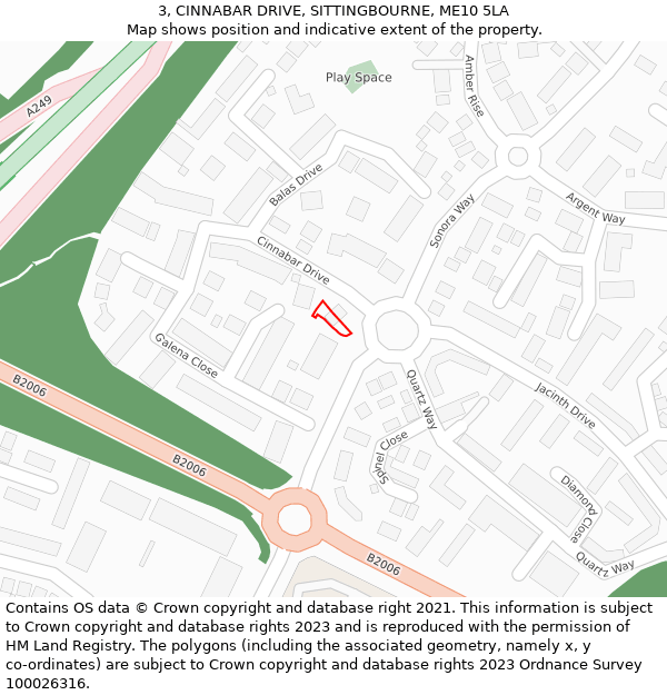 3, CINNABAR DRIVE, SITTINGBOURNE, ME10 5LA: Location map and indicative extent of plot