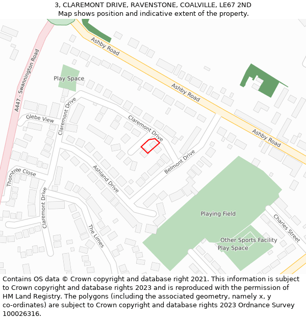 3, CLAREMONT DRIVE, RAVENSTONE, COALVILLE, LE67 2ND: Location map and indicative extent of plot