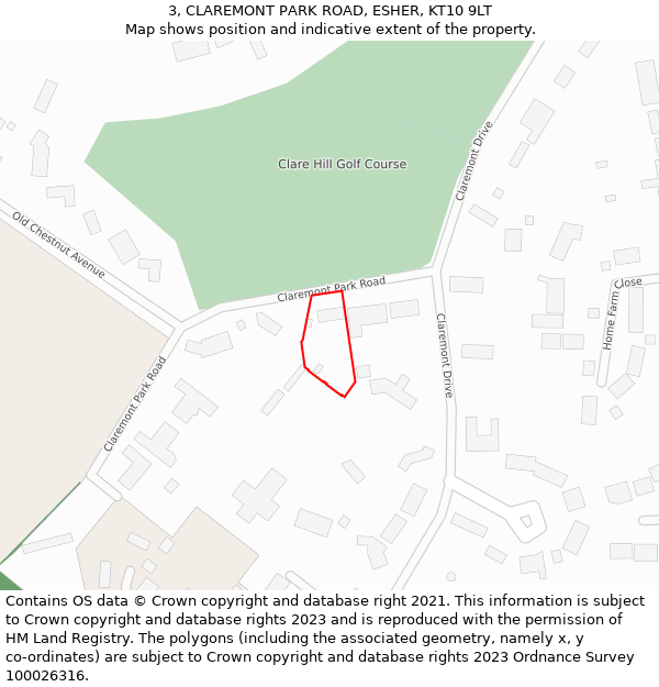 3, CLAREMONT PARK ROAD, ESHER, KT10 9LT: Location map and indicative extent of plot