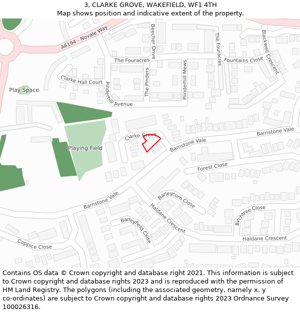 3, CLARKE GROVE, WAKEFIELD, WF1 4TH: Location map and indicative extent of plot