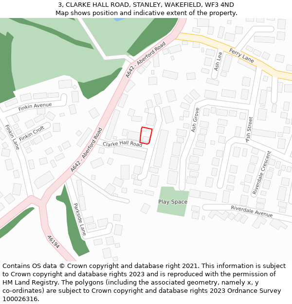 3, CLARKE HALL ROAD, STANLEY, WAKEFIELD, WF3 4ND: Location map and indicative extent of plot