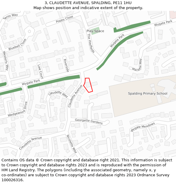 3, CLAUDETTE AVENUE, SPALDING, PE11 1HU: Location map and indicative extent of plot