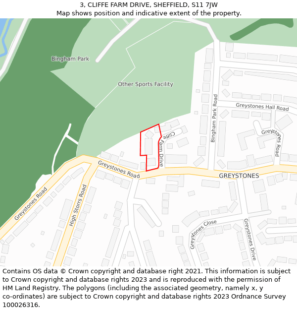 3, CLIFFE FARM DRIVE, SHEFFIELD, S11 7JW: Location map and indicative extent of plot