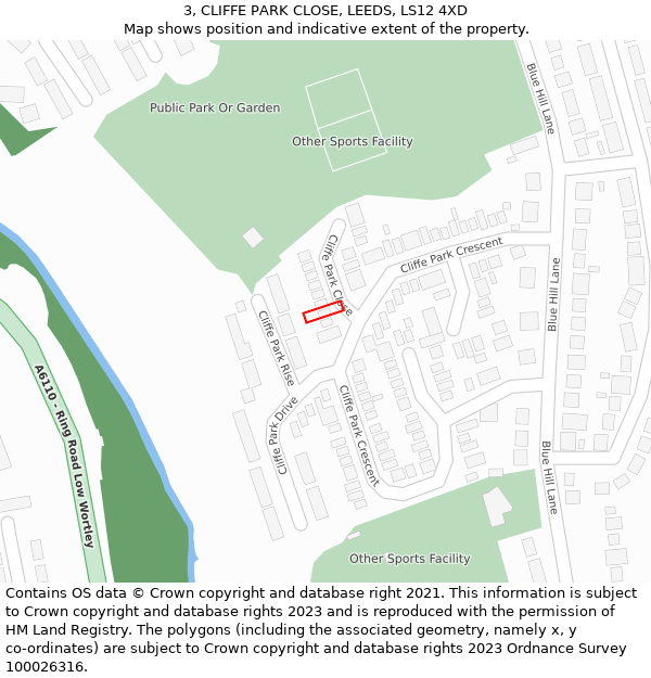 3, CLIFFE PARK CLOSE, LEEDS, LS12 4XD: Location map and indicative extent of plot