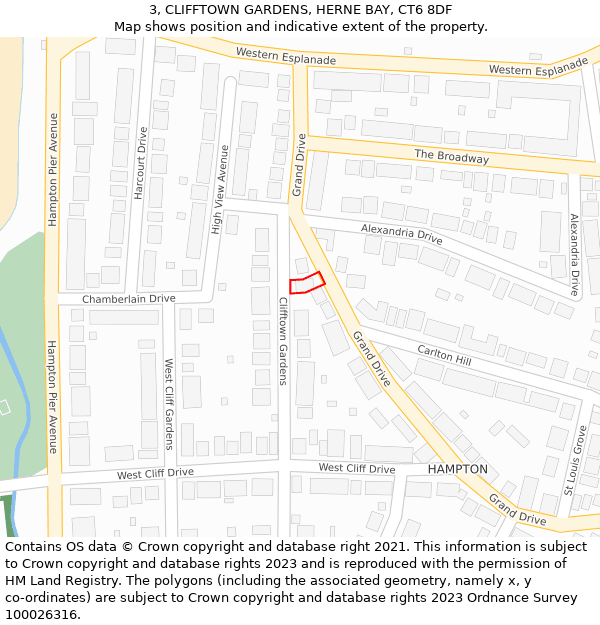 3, CLIFFTOWN GARDENS, HERNE BAY, CT6 8DF: Location map and indicative extent of plot