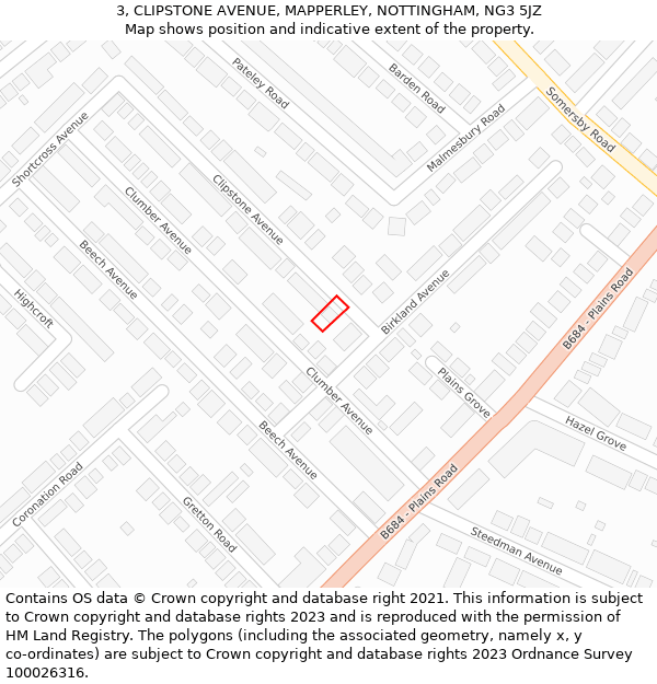 3, CLIPSTONE AVENUE, MAPPERLEY, NOTTINGHAM, NG3 5JZ: Location map and indicative extent of plot