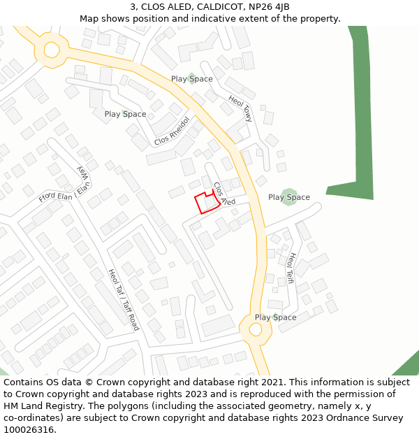 3, CLOS ALED, CALDICOT, NP26 4JB: Location map and indicative extent of plot