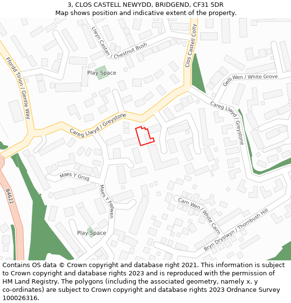 3, CLOS CASTELL NEWYDD, BRIDGEND, CF31 5DR: Location map and indicative extent of plot