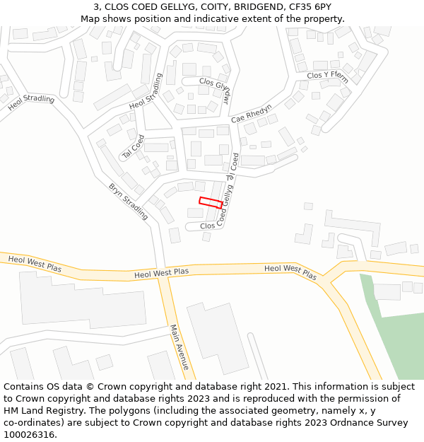 3, CLOS COED GELLYG, COITY, BRIDGEND, CF35 6PY: Location map and indicative extent of plot