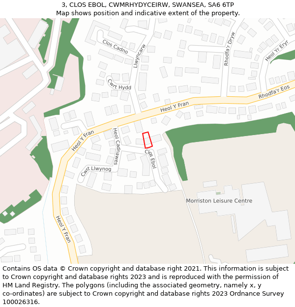 3, CLOS EBOL, CWMRHYDYCEIRW, SWANSEA, SA6 6TP: Location map and indicative extent of plot